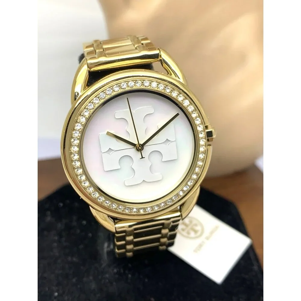 Tory Burch Women's Watch TBW7230 Miller Quartz Mother of Pearl Dial Gold Steel